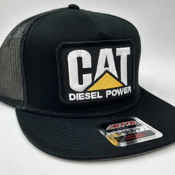 Retro Hat CAT Diesel Power Embroidered Patch Flat Bill Trucker Mesh Blue Collar - Picture 4 of 8